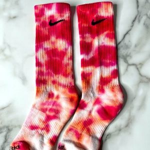 Brand new. Custom-made, hand dyed, tie dye Nike socks.